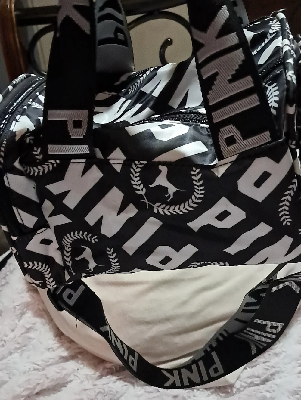 PINK Victoria's Secret Black & White Logo Graphic Duffel